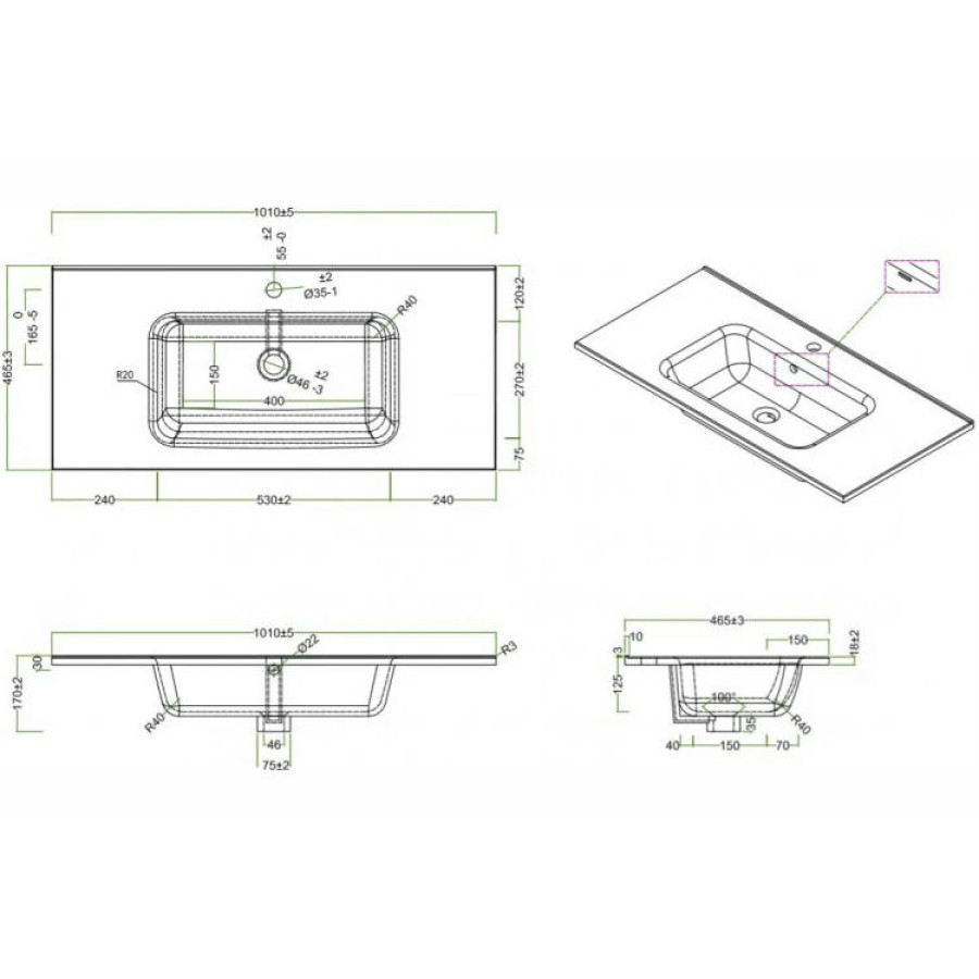 Раковина BelBagno Etna 100x50 BB1000ETL