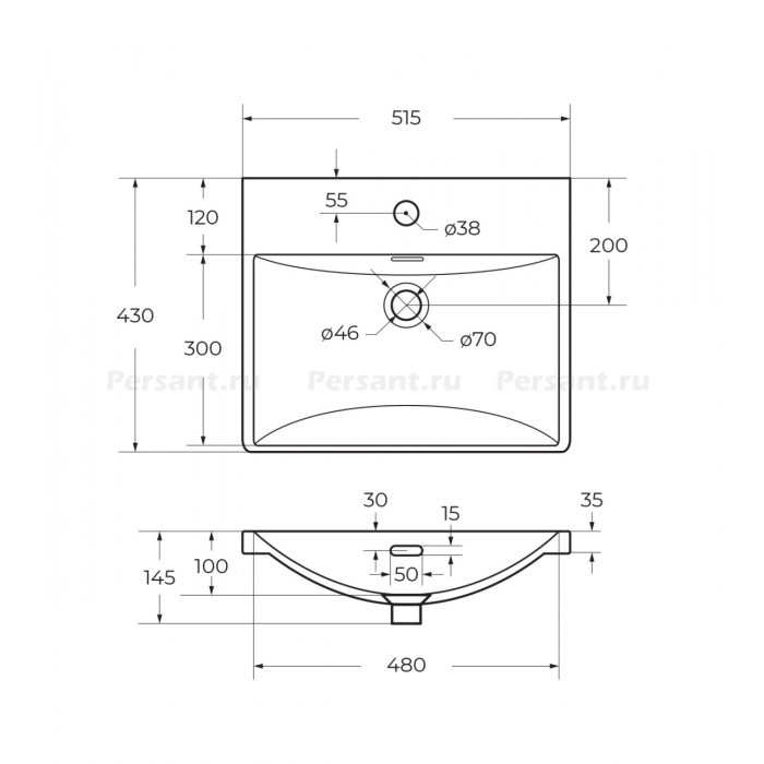 Керамическая раковина BelBagno BB-8076-3-50 51х43 см