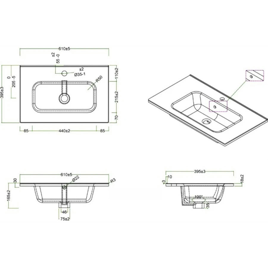 Раковина BelBagno Luce 60 см BB600AB