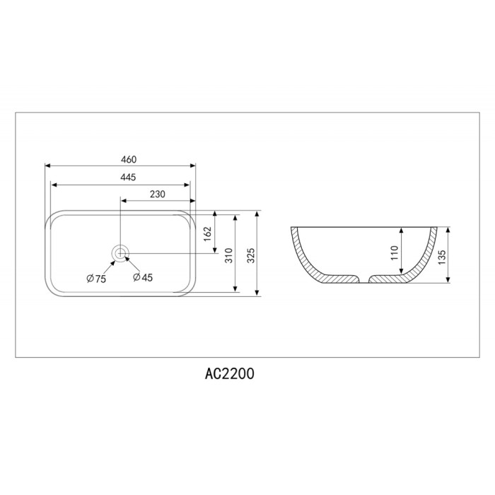 Раковина накладная Abber Rechteck AC2200MB черная