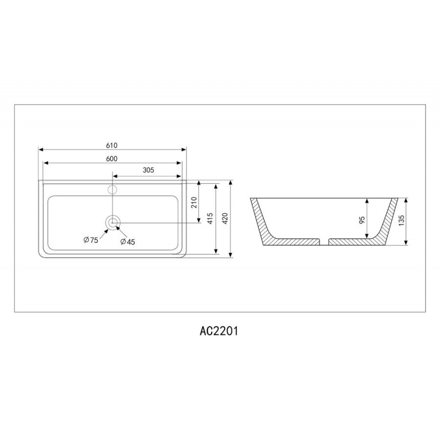 Раковина накладная Abber Rechteck AC2201 белая