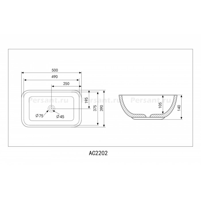 Раковина накладная Abber Rechteck AC2202MB черная