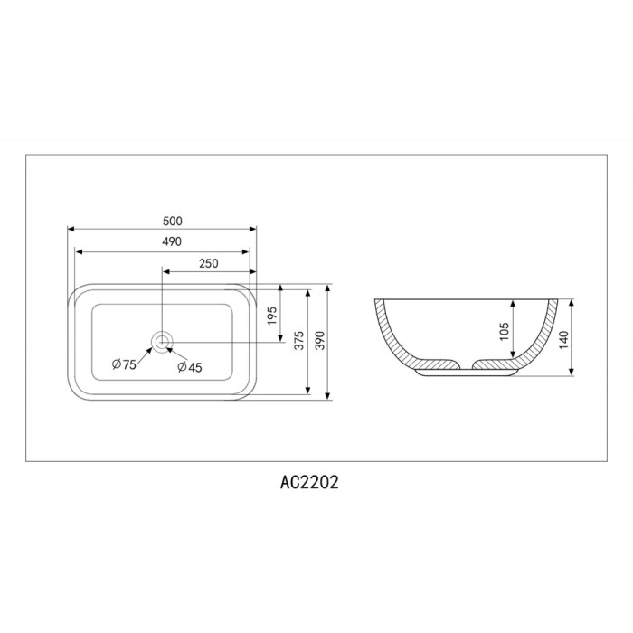 Раковина накладная Abber Rechteck AC2202MBE светло-бежевая матовая