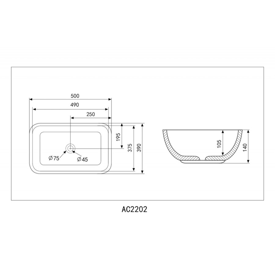 Раковина накладная Abber Rechteck AC2202MG серая матовая