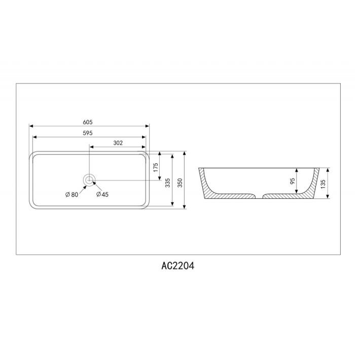 Раковина накладная Abber Rechteck AC2204MB черная