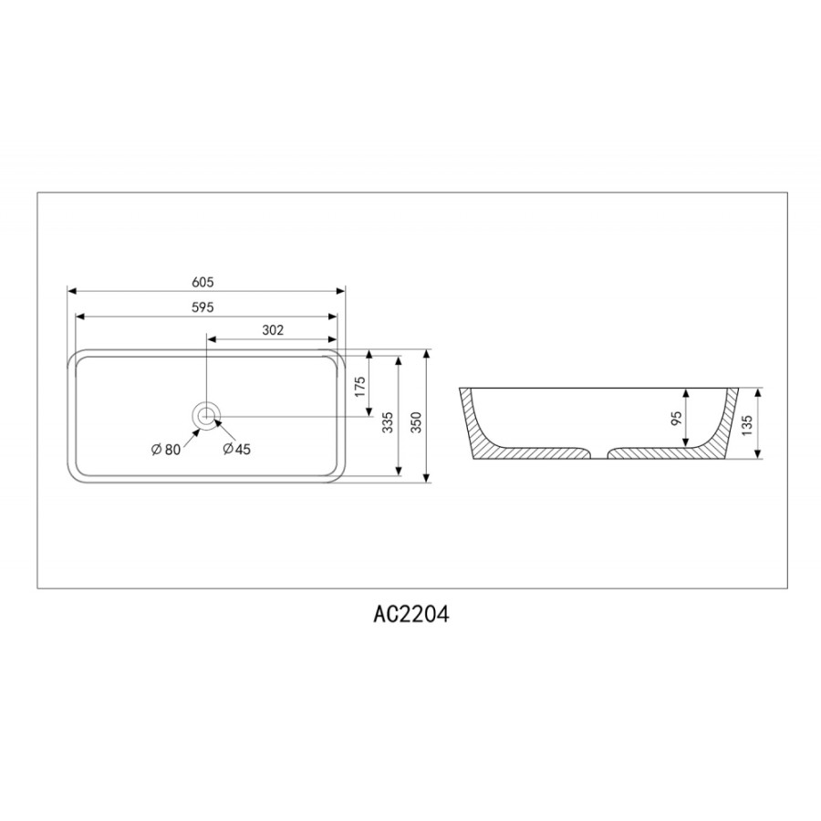 Раковина накладная Abber Rechteck AC2204MB черная