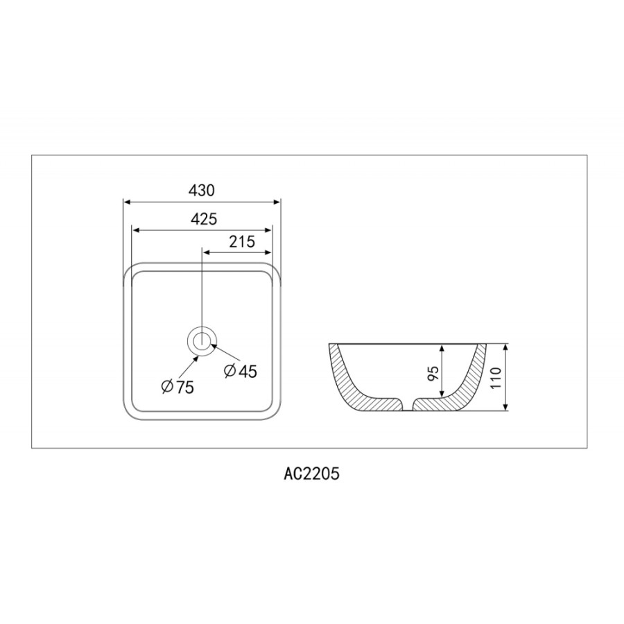 Раковина накладная Abber Rechteck AC2205 белая