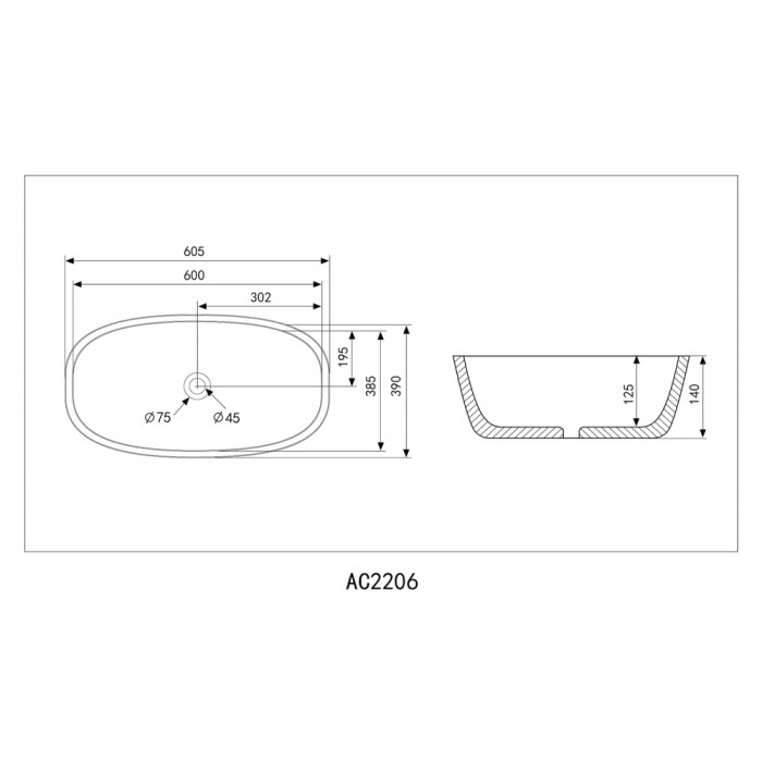 Раковина накладная Abber Rechteck AC2206MG серая матовая