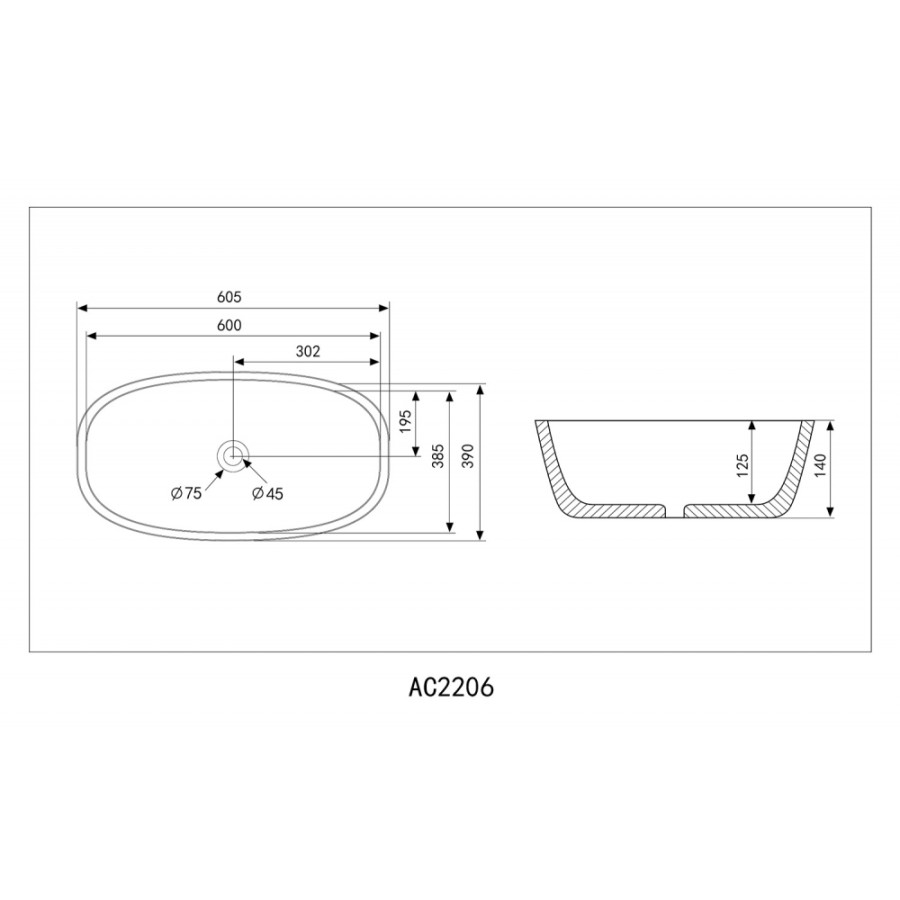 Раковина накладная Abber Rechteck AC2206MG серая матовая