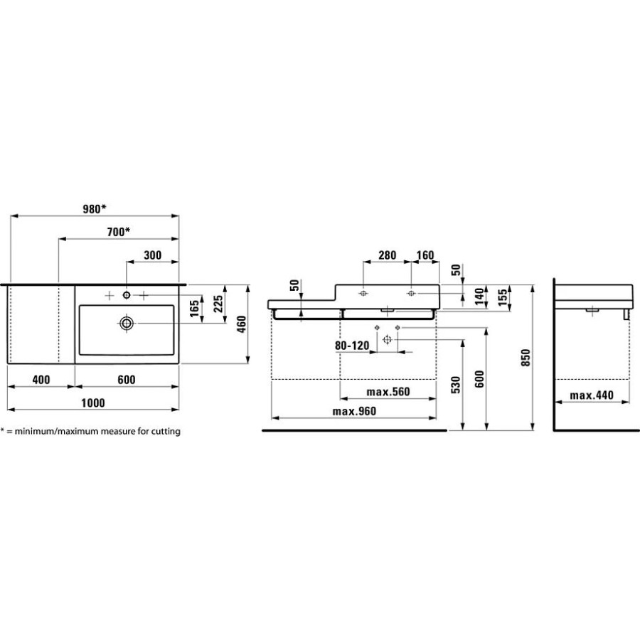 Раковина накладная Laufen Living City 100х46 8.1843.1.000.104.1 полочка слева