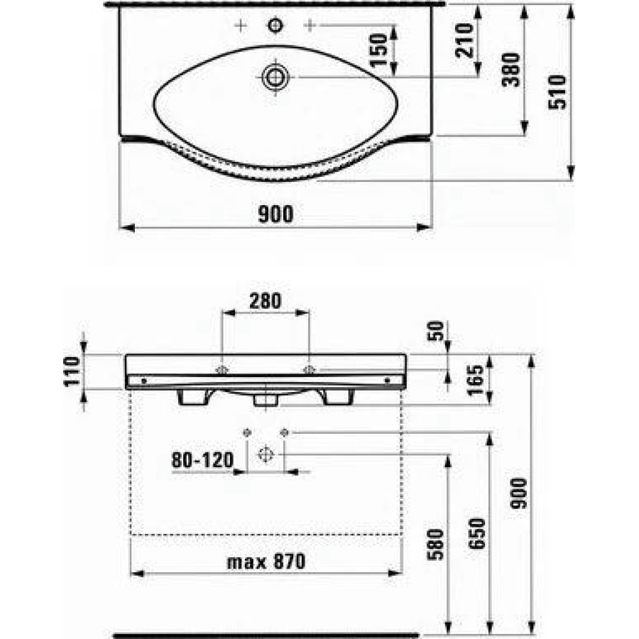 Раковина подвесная Laufen Palace NEW 90x51 с полотенцедержателем 8.1270.2.000.104.1