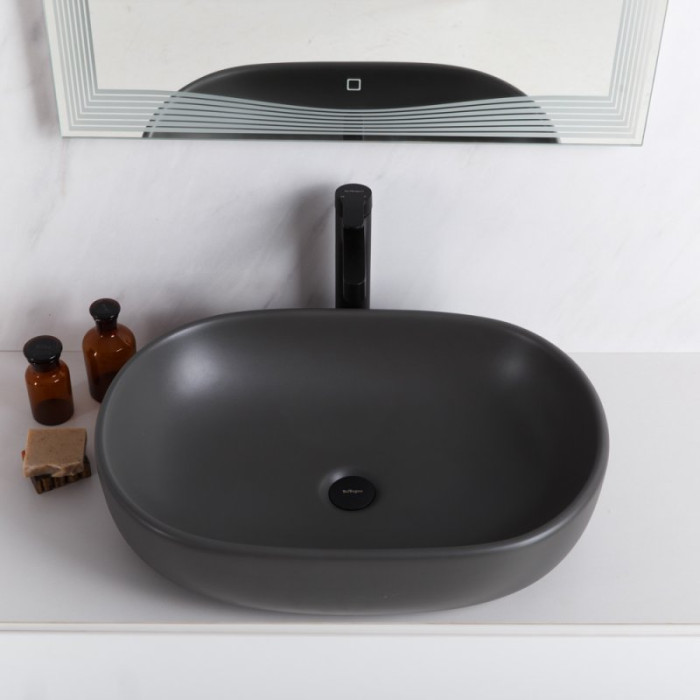 Раковина накладная BelBagno BB1084-H311 серая матовая
