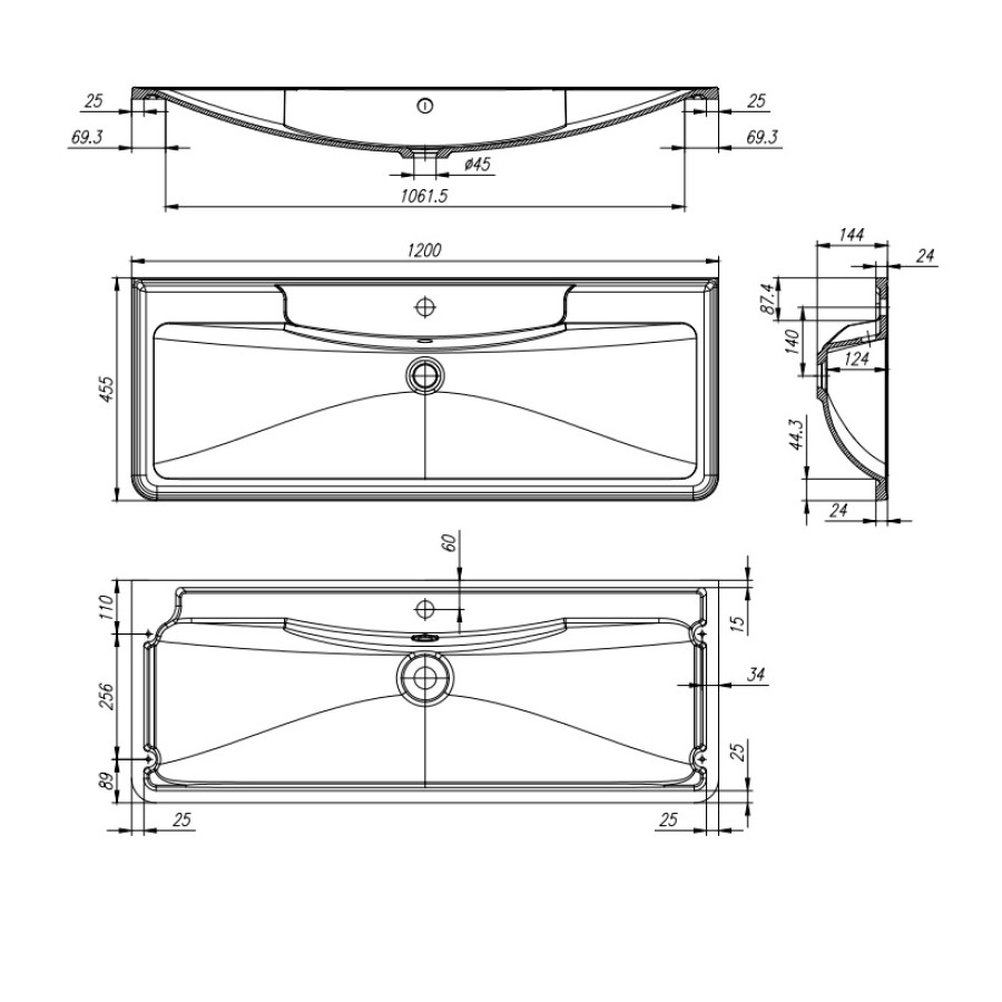 Раковина BelBagno 120 прямоугольная (BB1200/455-LV-MR-ALR-NERO) черная