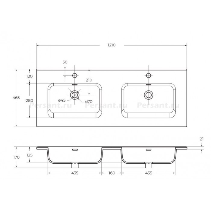 Раковина керамическая с двойной чашей BelBagno 120 BB1200-2-ETL