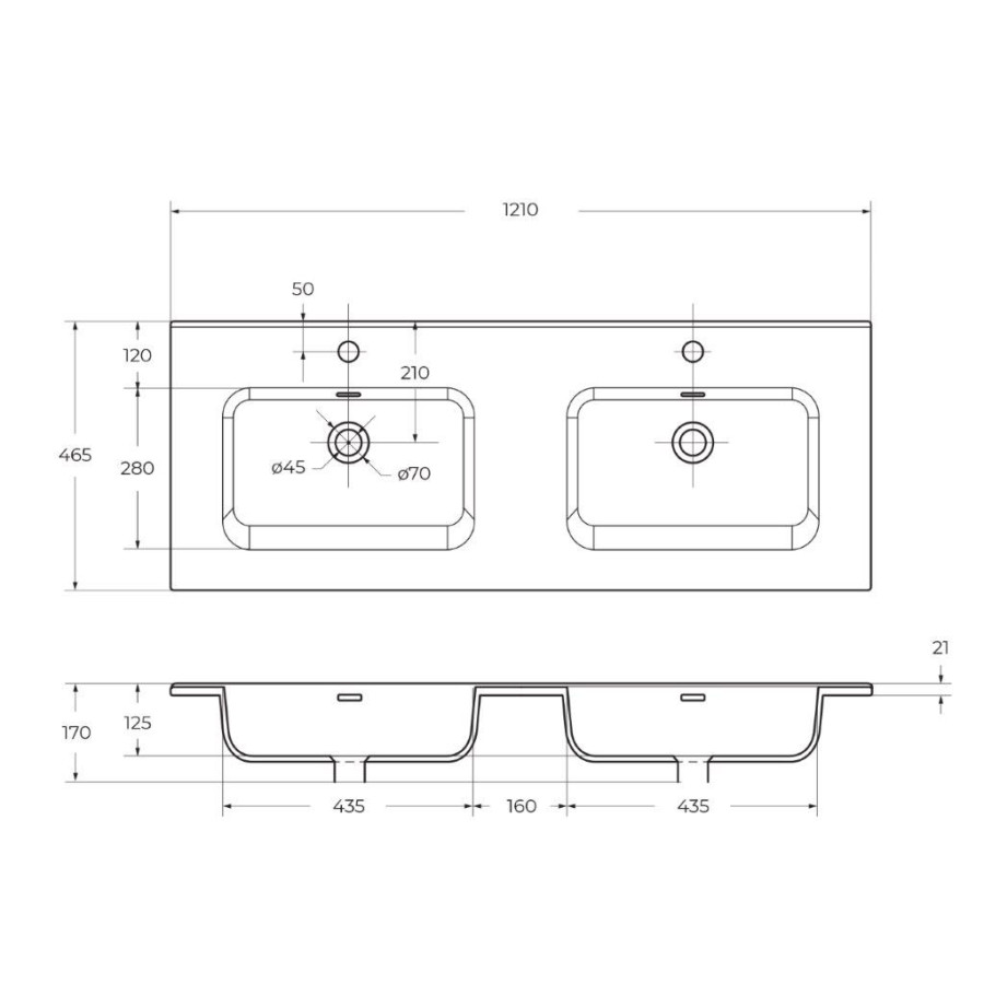 Раковина керамическая с двойной чашей BelBagno 120 BB1200-2-ETL