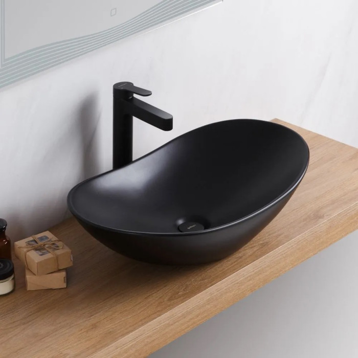 Раковина накладная 60x36 BelBagno BB1404-H301 черная матовая