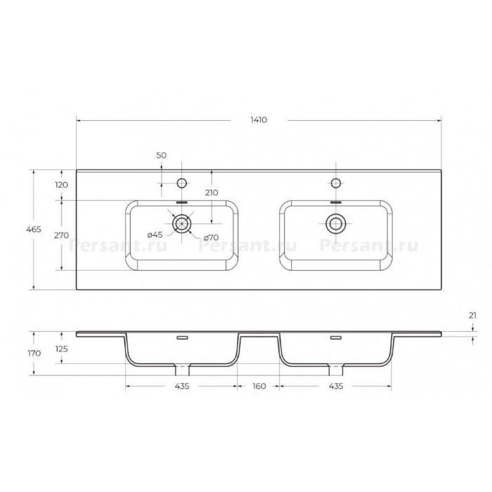 Раковина керамическая BelBagno 140 с двойной чашей BB1400-2-ETL белая