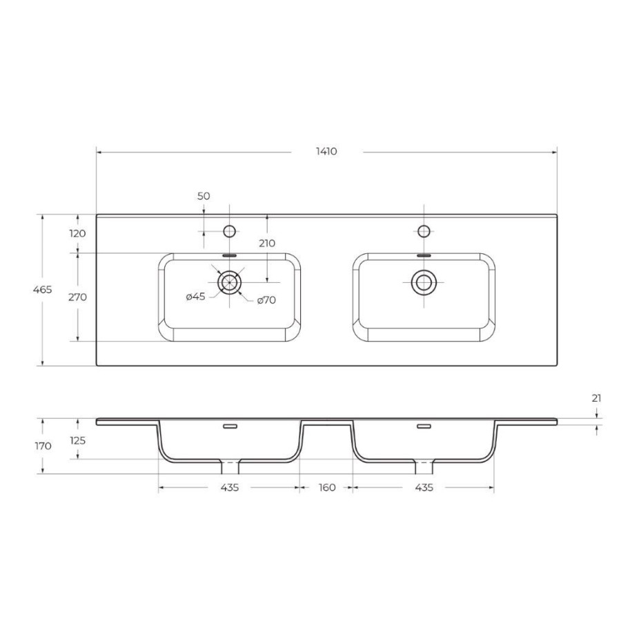 Раковина керамическая BelBagno 140 с двойной чашей BB1400-2-ETL белая