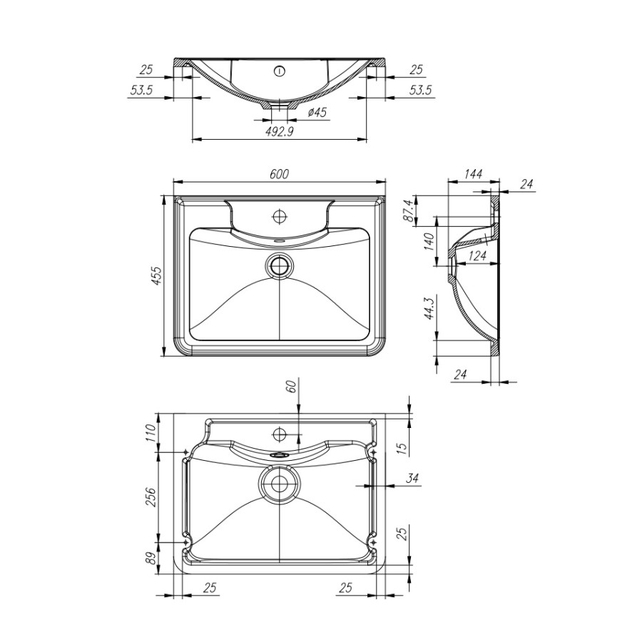 Раковина BelBagno 60 прямоугольная (BB600/455-LV-MR-ALR)