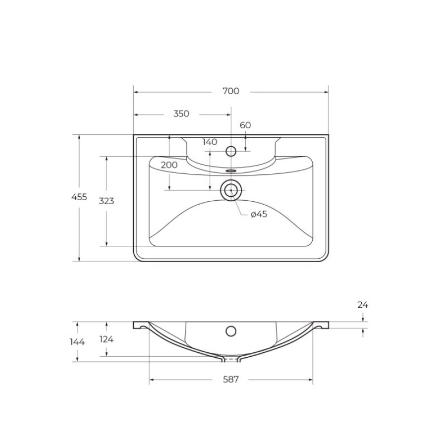 Раковина BelBagno 70 прямоугольная (BB700/455-LV-MR-ALR)