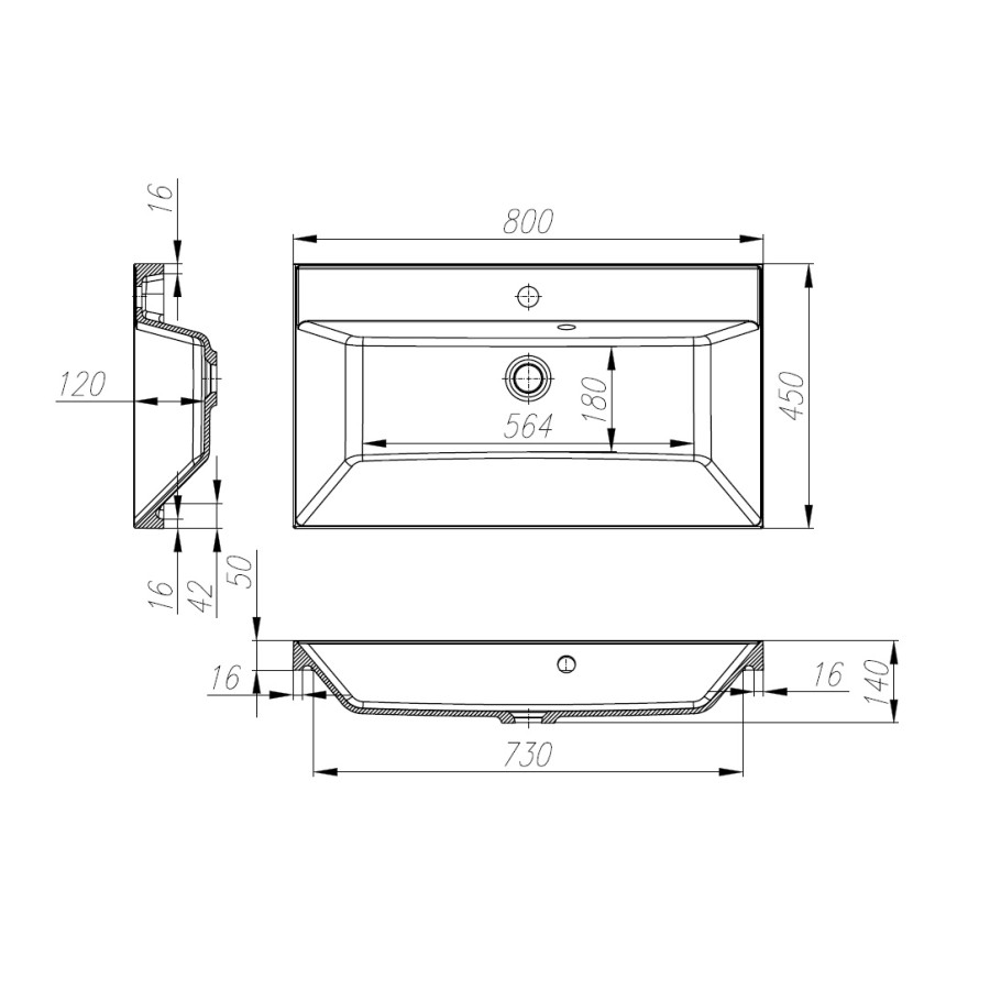 Раковина BelBagno 80 прямоугольная BB800/450-LV-MR-AST белая