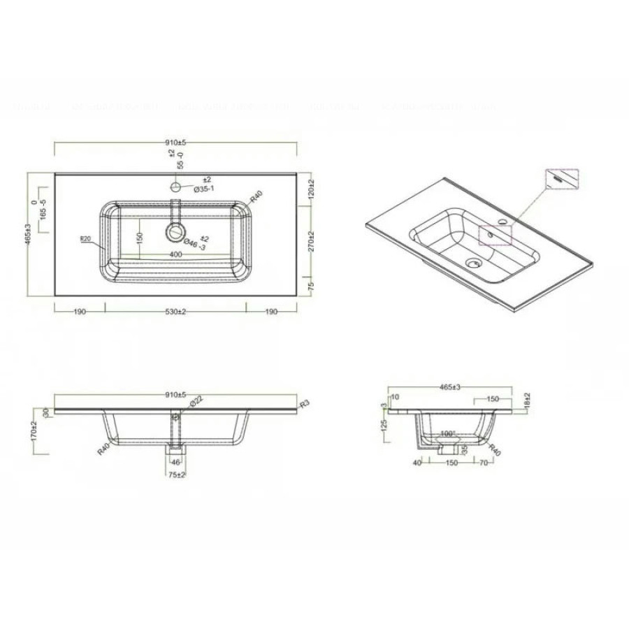 Раковина BelBagno Etna 91x46 BB900ETL