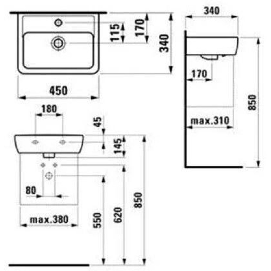 Мини-раковина подвесная Laufen Pro 45x34 8.1195.1.000.104.1