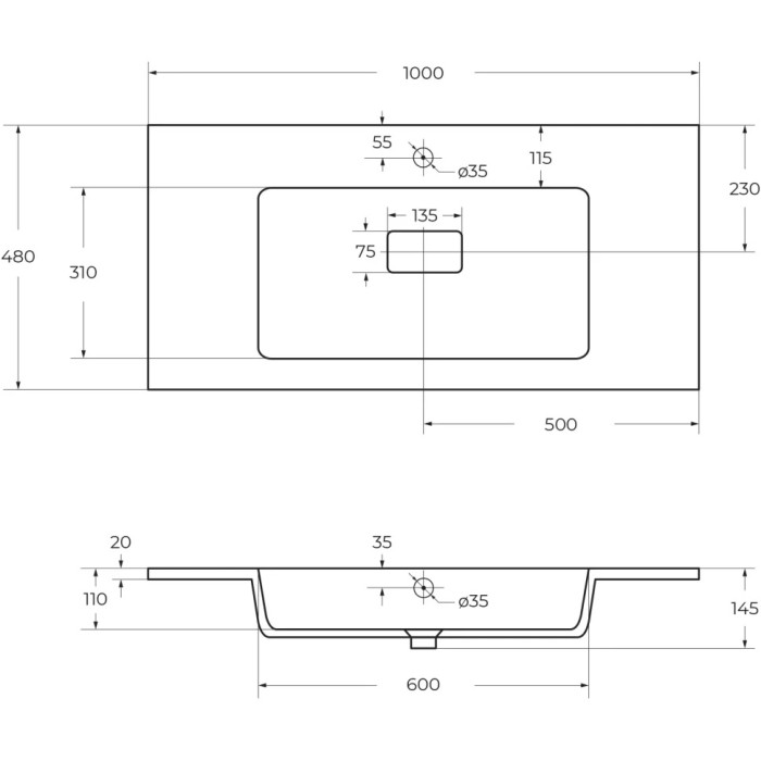 Раковина из искусственного камня Cezares Slider 100 см CZR-1000/480-LV-MR-PRS