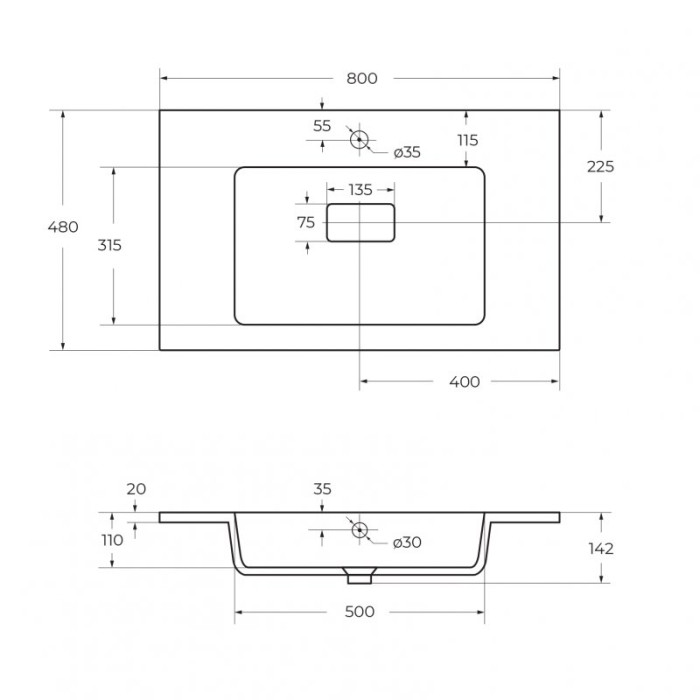 Раковина из искусственного камня Cezares Slider 80 см CZR-800/480-LV-MR-PRS