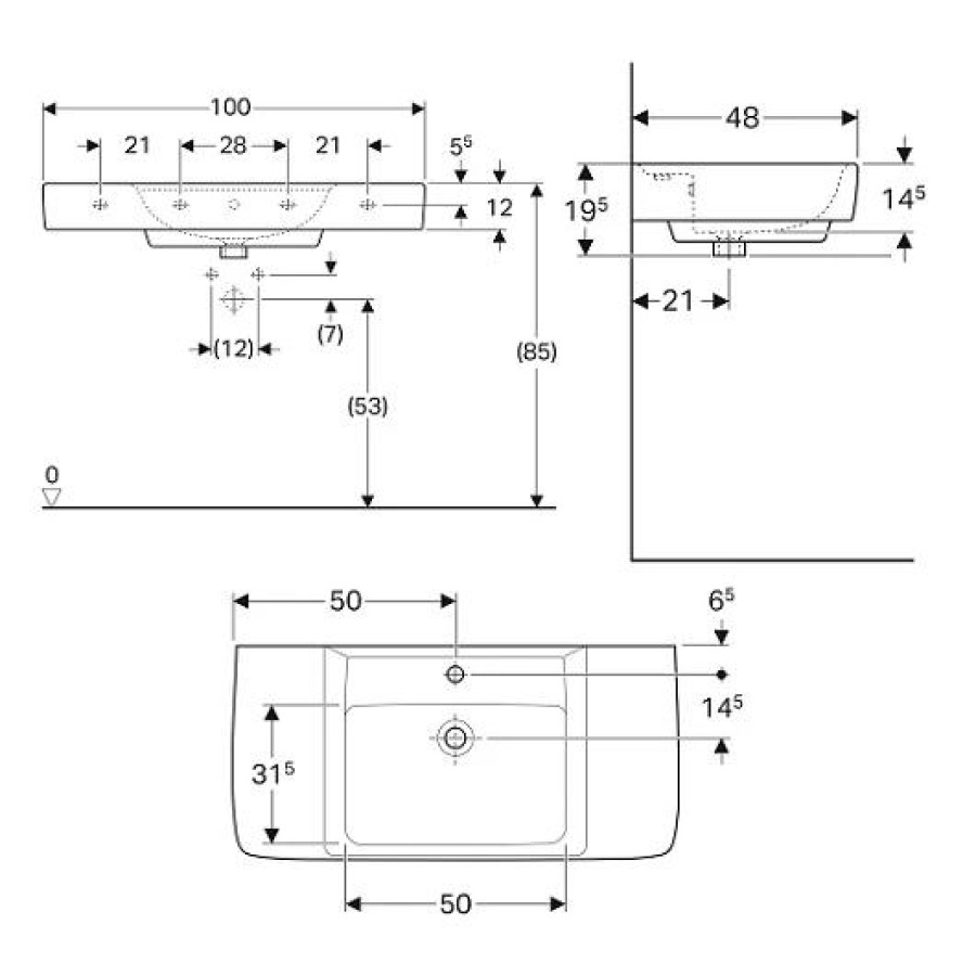 Раковина подвесная Geberit Renova Nr.1 Plan 100x48 122100000