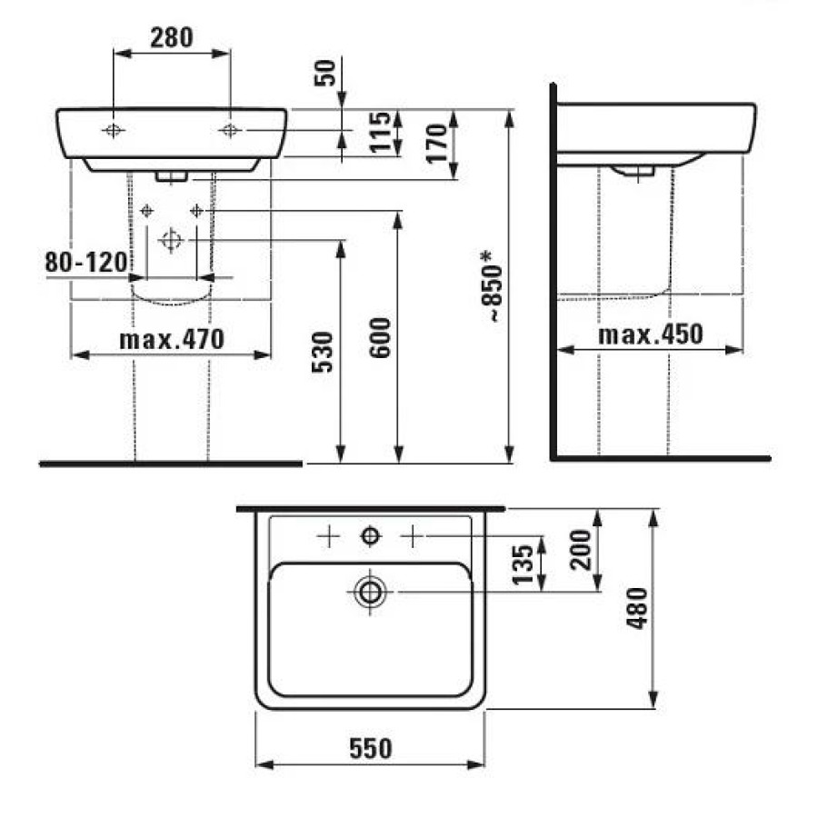 Раковина подвесная Laufen Pro 55х48 8.1895.1.000.104.1 с переливом