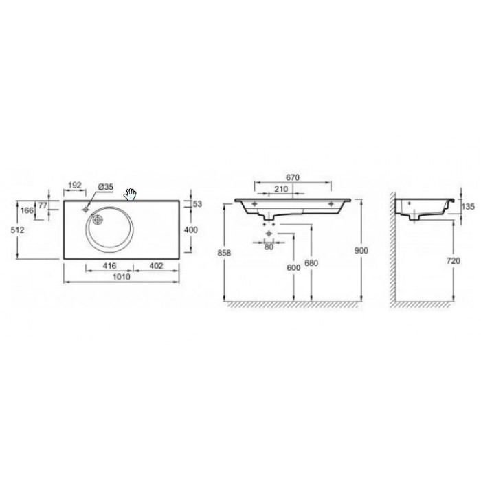 Раковина Jacob Delafon Odeon Rive Gauche 100 EXAU112-Z-00 белая