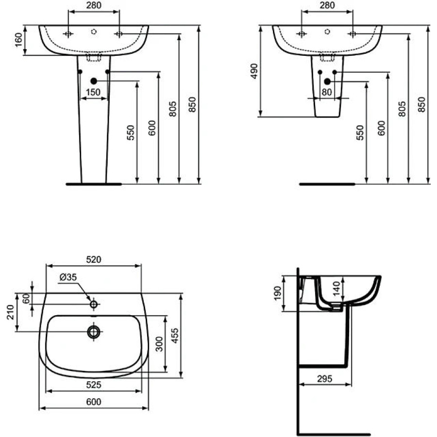 Раковина Ideal Standard Esedra T279801 60х44,5, санфарфор