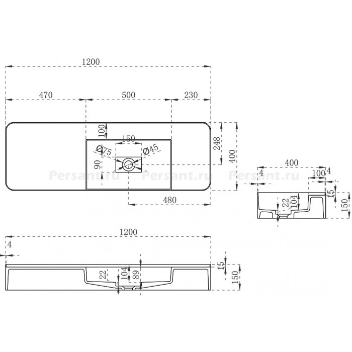 Раковина Vincea 120x40 VWB-6S412MW искусственный камень, белая матовая