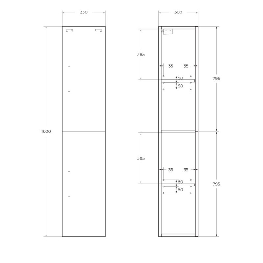 Шкаф-пенал BelBagno Aurora 33 AURORA-1600-2A-SC-BL-P-R bianco lucido