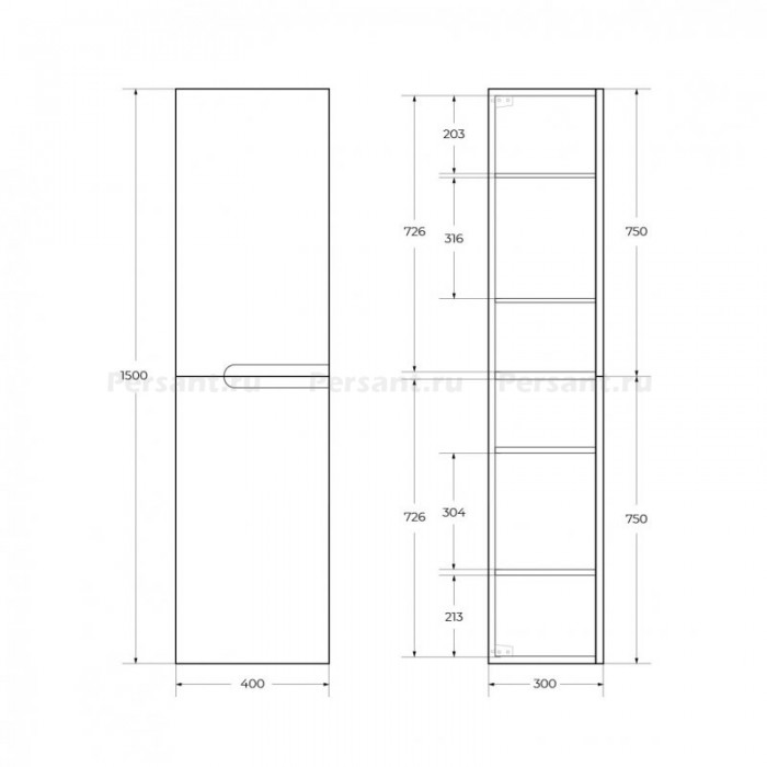 Шкаф-пенал Cezares Duet 40x30 Bianco lucido DUET-1500-2A-SC-BL
