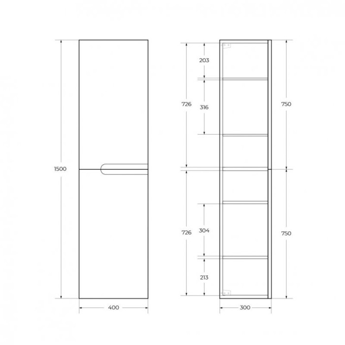 Шкаф-пенал Cezares Duet 40x30 Bianco lucido DUET-1500-2A-SC-BL
