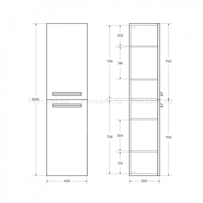 Шкаф-пенал Cezares Eco 40x30 Bianco lucido ECO-1500-2A-SC-BL