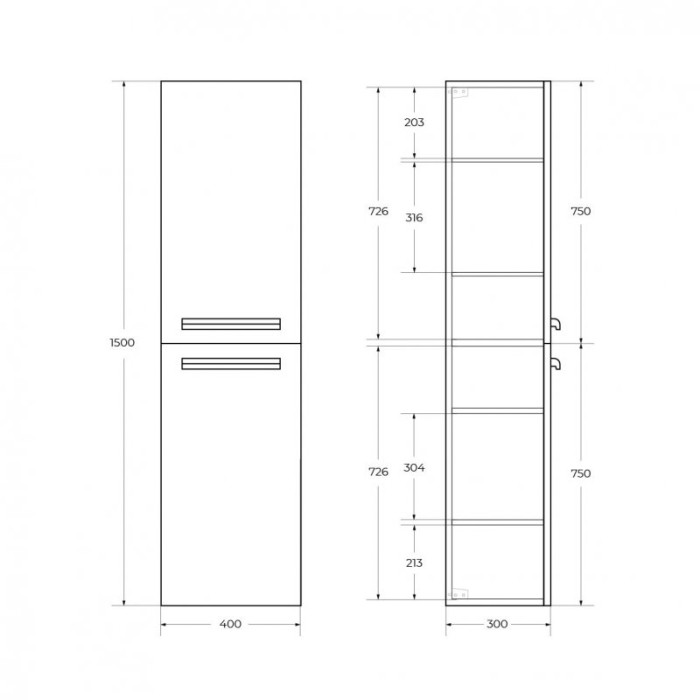 Шкаф-пенал Cezares Eco 40x30 серый матовый ECO-1500-2A-SC-GR-P