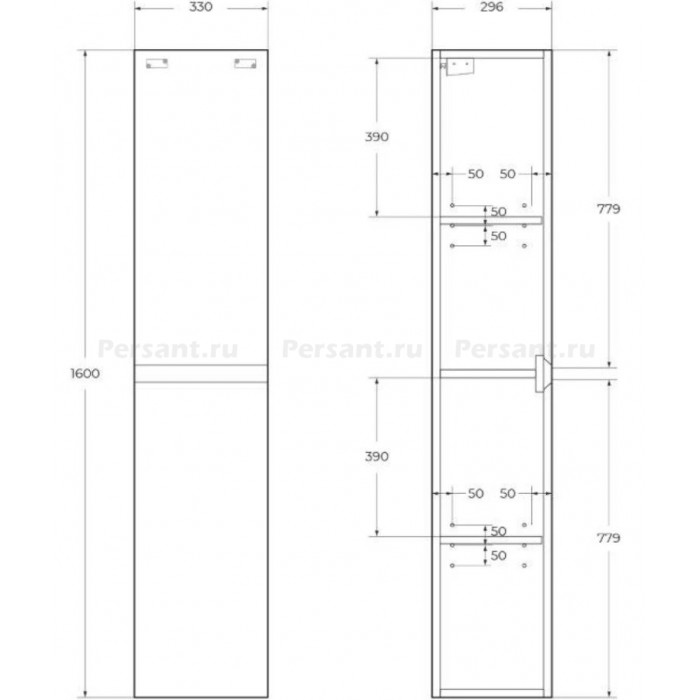 Шкаф-пенал BelBagno Kraft 33 KRAFT-1600-2A-SC-RGB-R подвесной Rovere Galifax Bianco