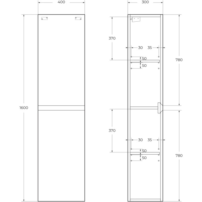 Шкаф-пенал Cezares Molveno 40 см подвесной, белый лёд MOLVENO-1600-2A-SC-BG 