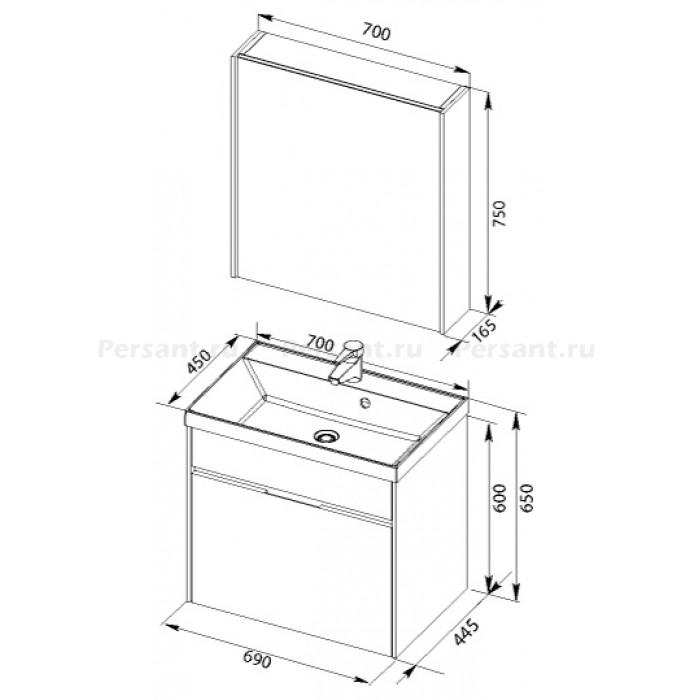 Зеркало-шкаф Aquanet Латина 70 белый глянец 00179997