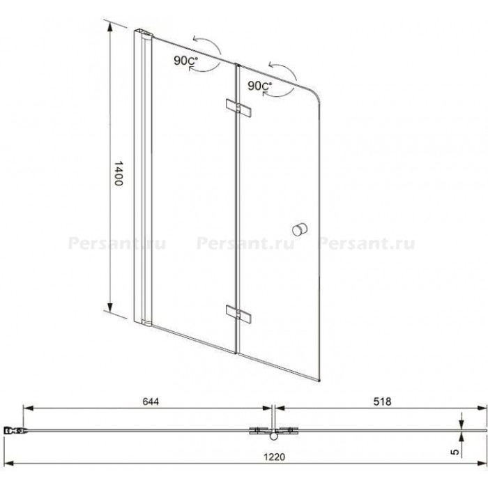 Шторка для ванны Aquanet Beta 120x140 NF6222-hinge, стекло прозрачное, профиль хром
