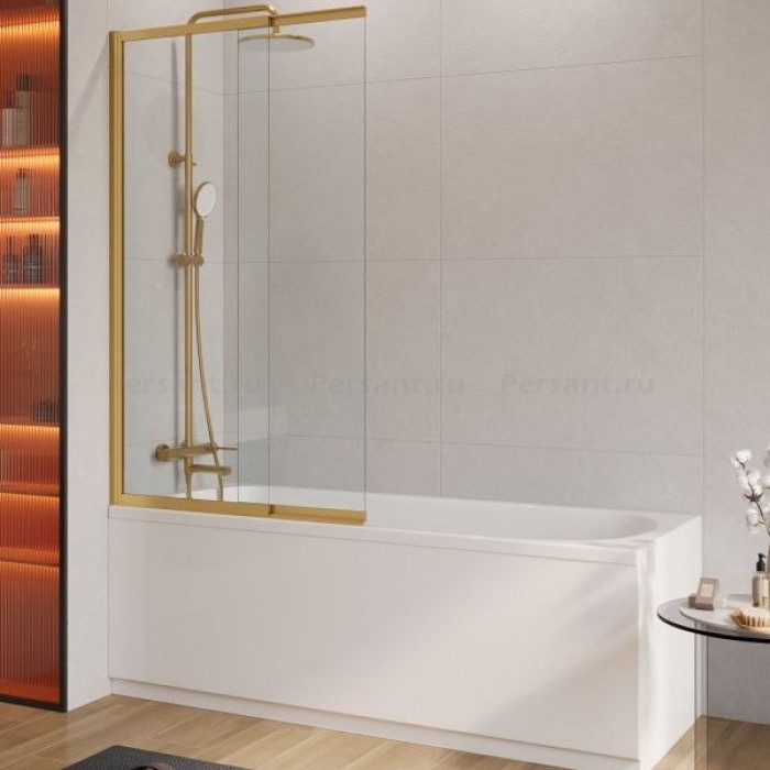 Шторка для ванны Cezares Slider 90 SLIDER-VF-11-90/150-C-BORO золото брашированное стекло прозрачное