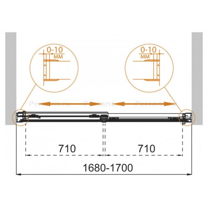 Шторка на ванну Cezares Tandem-Soft 170 TANDEM-SOFT-VF-2-170/145-P-Cr профиль хром стекло рифленое