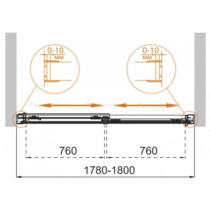 Шторка на ванну Cezares Tandem-Soft 180 TANDEM-SOFT-VF-2-180/145-C-Cr-IV профиль хром стекло прозрачное