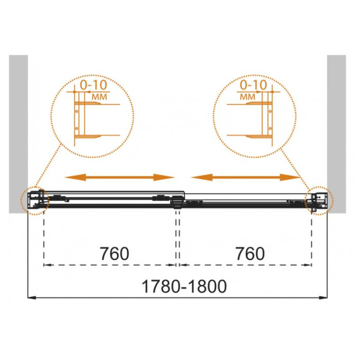 Шторка на ванну Cezares Tandem-Soft 180 TANDEM-SOFT-VF-2-180/145-C-Cr-IV профиль хром стекло прозрачное
