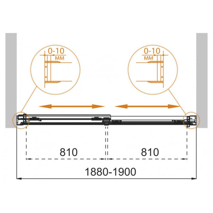 Шторка на ванну Cezares Tandem-Soft 190 TANDEM-SOFT-VF-2-190/145-C-Cr-IV профиль хром стекло прозрачное