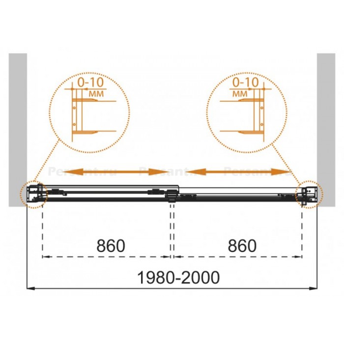 Шторка на ванну Cezares Tandem-Soft 200 TANDEM-SOFT-VF-2-200/145-C-Cr-IV профиль хром стекло прозрачное