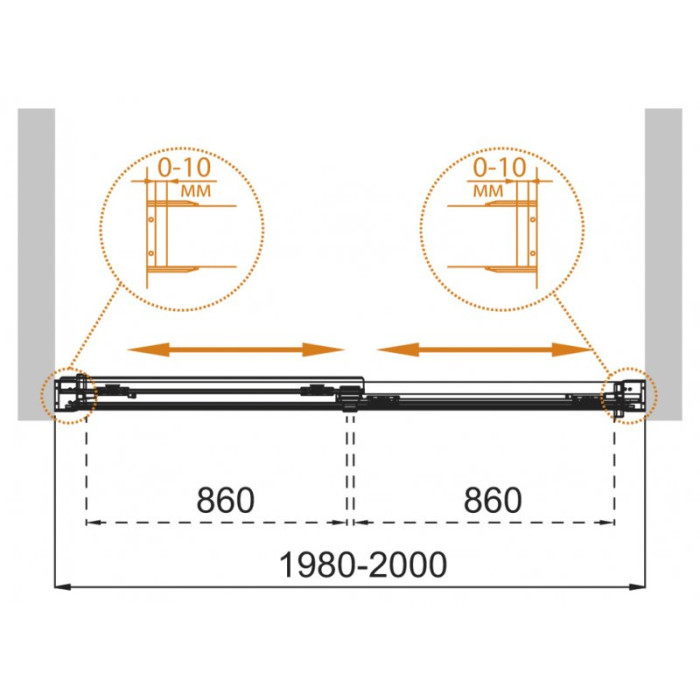 Шторка на ванну Cezares Tandem-Soft 200 TANDEM-SOFT-VF-2-200/145-C-Cr-IV профиль хром стекло прозрачное
